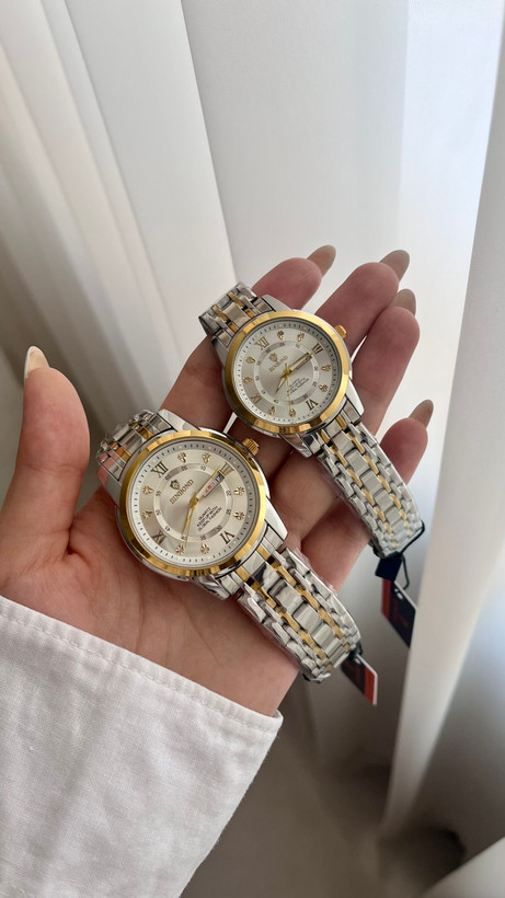 ⌚️ست ساعت بین باند مدلی نو مقاوم دربرابر آب برندشرکتی دارای روز شمار ایام هفته بند استیل فولاد شیشه سافایر شب نما قفل دو پروانه موتور کوارتز